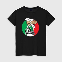 Футболка хлопковая женская Итальянская пицца, цвет: черный