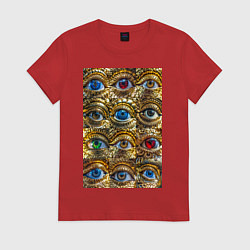 Женская футболка Глаза разноцветные из золота в стиле стимпанк