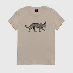 Футболка хлопковая женская Леопард в шапке идёт, цвет: миндальный