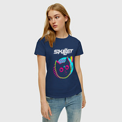 Футболка хлопковая женская Skillet rock star cat, цвет: тёмно-синий — фото 2