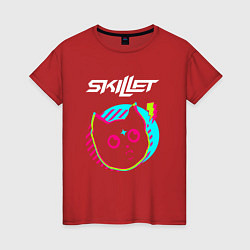 Футболка хлопковая женская Skillet rock star cat, цвет: красный