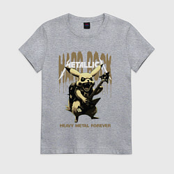 Женская футболка Metallica на фоне тяжёлого рока от Пикачу