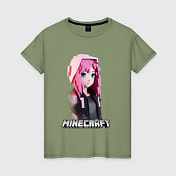 Женская футболка Minecraft девушка розовые волосы