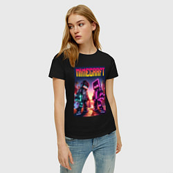 Футболка хлопковая женская Minecraft - neon fantasy ai art, цвет: черный — фото 2