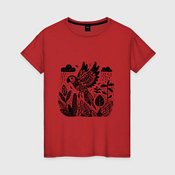 Женская футболка Летящий попугай и растения