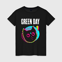 Футболка хлопковая женская Green Day rock star cat, цвет: черный