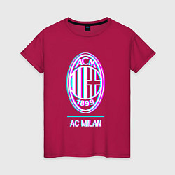 Футболка хлопковая женская AC Milan FC в стиле glitch, цвет: маджента
