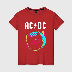Футболка хлопковая женская AC DC rock star cat, цвет: красный