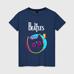 Футболка хлопковая женская The Beatles rock star cat, цвет: тёмно-синий