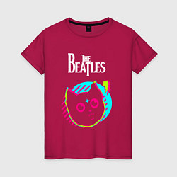 Футболка хлопковая женская The Beatles rock star cat, цвет: маджента