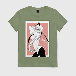 Женская футболка Человек бензопила Пауэр в офисном костюме