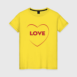 Футболка хлопковая женская Love - силуэт красного сердца, цвет: желтый