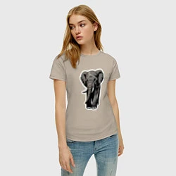Футболка хлопковая женская Большой африканский слон, цвет: миндальный — фото 2