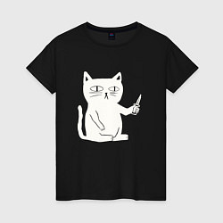Женская футболка Кот-мем с ножом