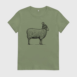 Женская футболка Овца в шапке с помпоном