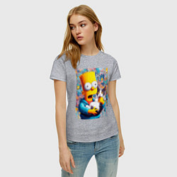 Футболка хлопковая женская Bart Simpson with a kitten - ai art, цвет: меланж — фото 2