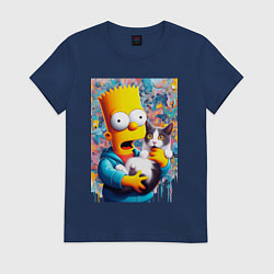 Женская футболка Bart Simpson with a kitten - ai art