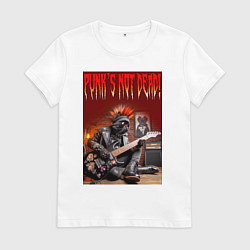 Футболка хлопковая женская Котяра гитарист - панк не умер, цвет: белый