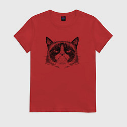 Футболка хлопковая женская Grumpy cat мем, цвет: красный