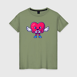 Футболка хлопковая женская Heart angel, цвет: авокадо