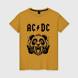 Футболка хлопковая женская AC DC - rock panda, цвет: горчичный