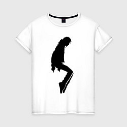 Футболка хлопковая женская Черный силуэт Майкла Джексона, цвет: белый