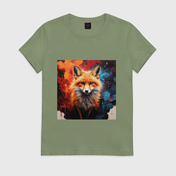 Футболка хлопковая женская Лисенок из акварели, цвет: авокадо