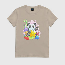 Футболка хлопковая женская Панда со звездой, цвет: миндальный