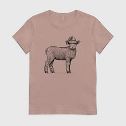 Футболка хлопковая женская Ягненок новогодний, цвет: пыльно-розовый
