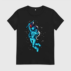 Женская футболка Космонавт с флагом в руке