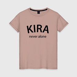 Футболка хлопковая женская Kira never alone - motto, цвет: пыльно-розовый