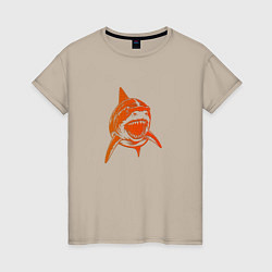 Футболка хлопковая женская Оранжевая акула, цвет: миндальный