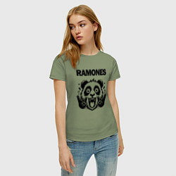 Футболка хлопковая женская Ramones - rock panda, цвет: авокадо — фото 2