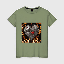 Женская футболка Механическое сердце в пламени