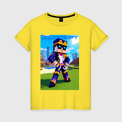 Футболка хлопковая женская Jotaro Kujo and Minecraft - collaboration, цвет: желтый