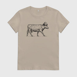 Футболка хлопковая женская Корова новогодняя, цвет: миндальный