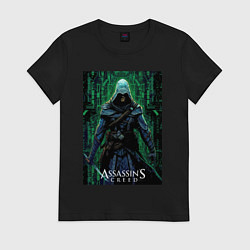 Футболка хлопковая женская Assassins creed стиль матрицы, цвет: черный