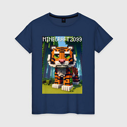 Футболка хлопковая женская Funny tiger cub - Minecraft, цвет: тёмно-синий