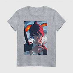 Футболка хлопковая женская Человек-бензопила Аки Хаякава, цвет: меланж