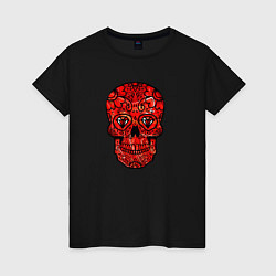 Женская футболка Red decorative skull