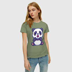 Футболка хлопковая женская Удивлённая панда, цвет: авокадо — фото 2