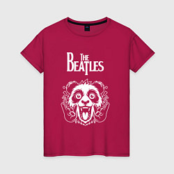 Футболка хлопковая женская The Beatles rock panda, цвет: маджента