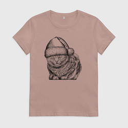 Женская футболка Кот в новогоднем колпаке