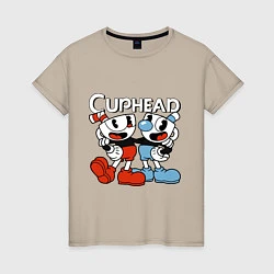 Футболка хлопковая женская Cuphead and Mugman, цвет: миндальный