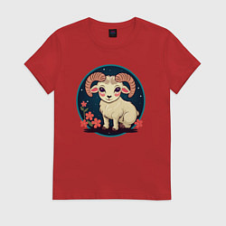 Женская футболка Барашек знак зодиака Овен на фоне цветов