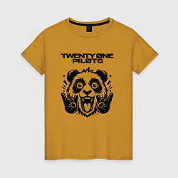 Футболка хлопковая женская Twenty One Pilots - rock panda, цвет: горчичный