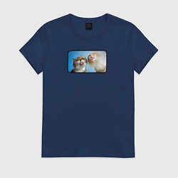 Футболка хлопковая женская Два кота, цвет: тёмно-синий