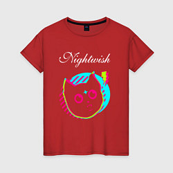 Футболка хлопковая женская Nightwish rock star cat, цвет: красный