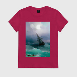 Женская футболка Корабль среди бурного моря