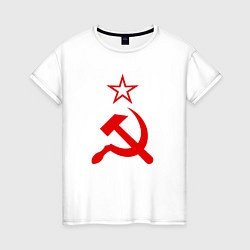 Футболка хлопковая женская Серп, молот и звезда, цвет: белый